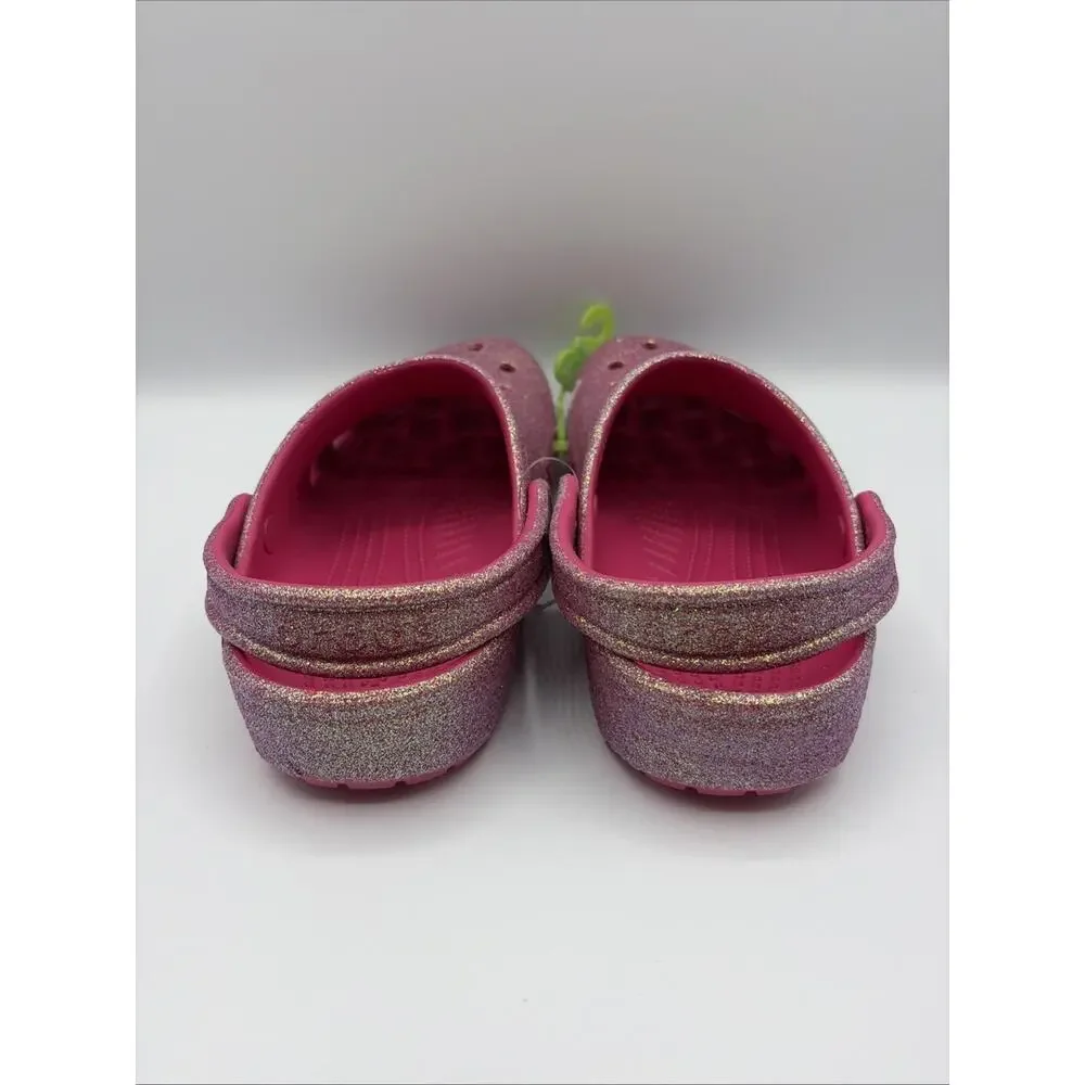 Crocs Classic Chunky Glitter Clog Iridescent Dragon Fruit Pink Kids Size J3 NWT